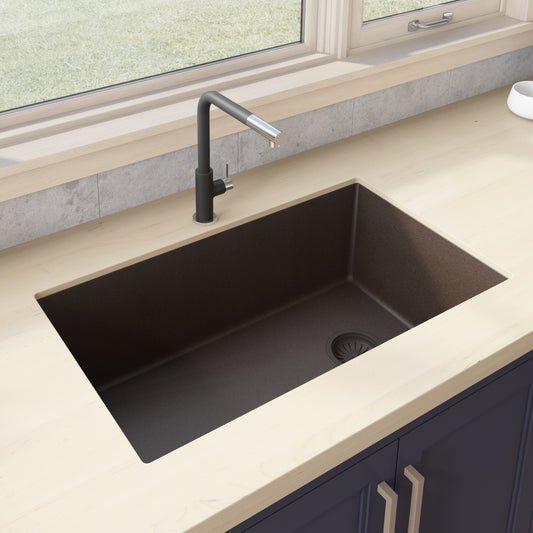 32 x 19 inch epiGranite Undermount Granite Composite Single Bowl Kitchen Sink – Espresso Brown