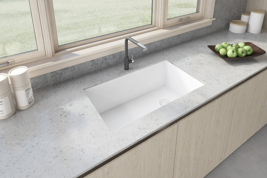 32 x 19 inch epiGranite Undermount Granite Composite Single Bowl Kitchen Sink – Arctic White