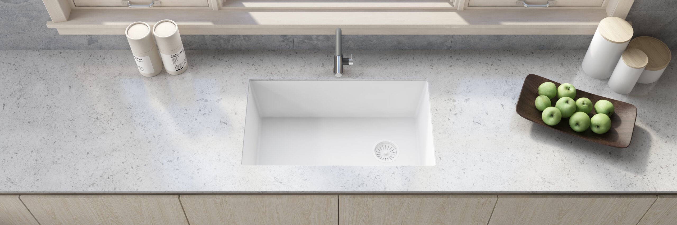 32 x 19 inch epiGranite Undermount Granite Composite Single Bowl Kitchen Sink – Arctic White