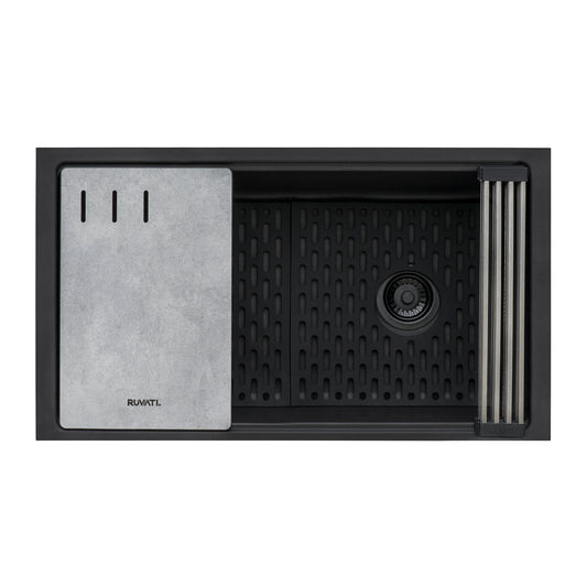 Ruvati 33-inch Undermount Workstation Granite Composite Kitchen Sink Matte Black – RVG2302BK