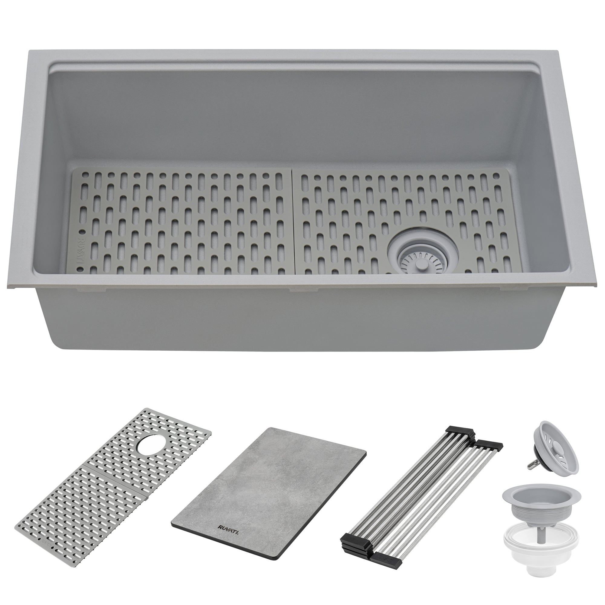 Ruvati 33-inch Undermount Workstation Granite Composite Kitchen Sink Silver Gray – RVG2302GR