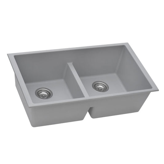33 x 19 inch Granite Composite Undermount Double Bowl Low Divide Kitchen Sink – Silver Gray