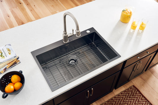 Ruvati 33 x 22 inch Gunmetal Black Stainless Steel Drop-in Topmount Kitchen Sink 16 Gauge Single Bowl – RVH5005BL