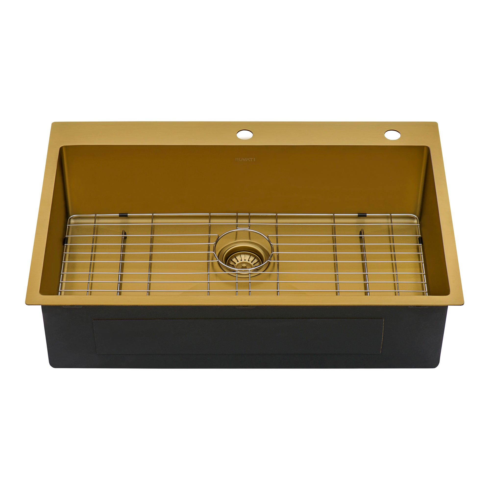 Ruvati 33 x 22 inch Satin Brass Matte Gold Stainless Steel Drop-in Topmount Kitchen Sink Single Bowl – RVH5005GG