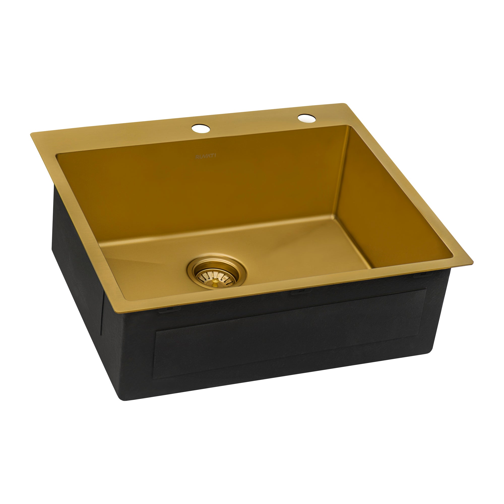 Ruvati 25 inch Polished Brass Matte Gold Workstation Drop-in Topmount Kitchen Sink Single Bowl – RVH5007GG
