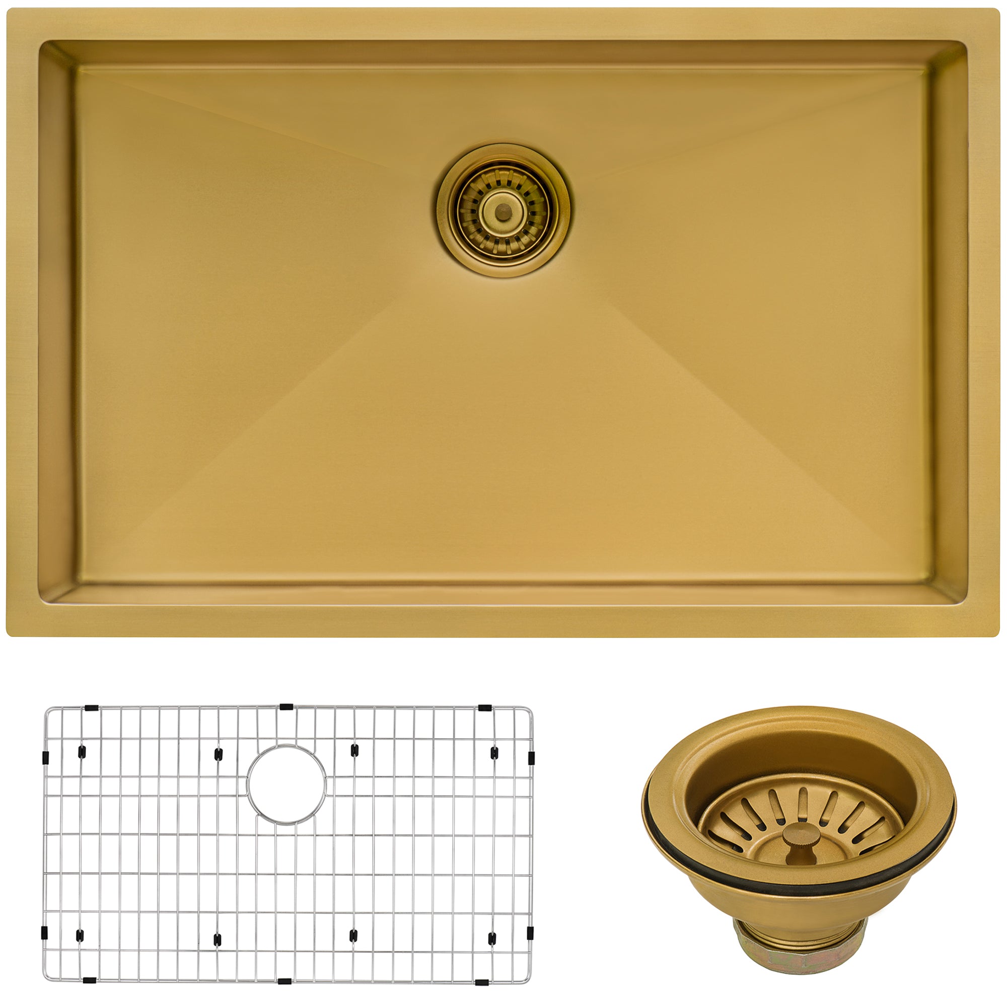 Ruvati 27-inch Undermount Satin Brass Matte Gold Stainless Steel Kitchen Sink 16 Gauge Single Bowl – RVH6127GG