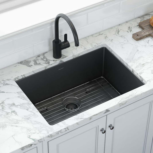 Ruvati 30-inch Undermount Gunmetal Black Stainless Steel Kitchen Sink 16 Gauge Single Bowl – RVH6300BL
