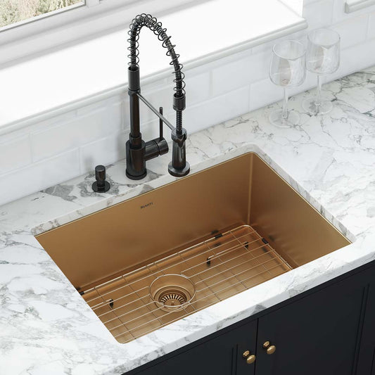 Ruvati 33-inch Undermount Satin Brass Matte Gold Stainless Steel Kitchen Sink 16 Gauge Single Bowl – RVH6433GG