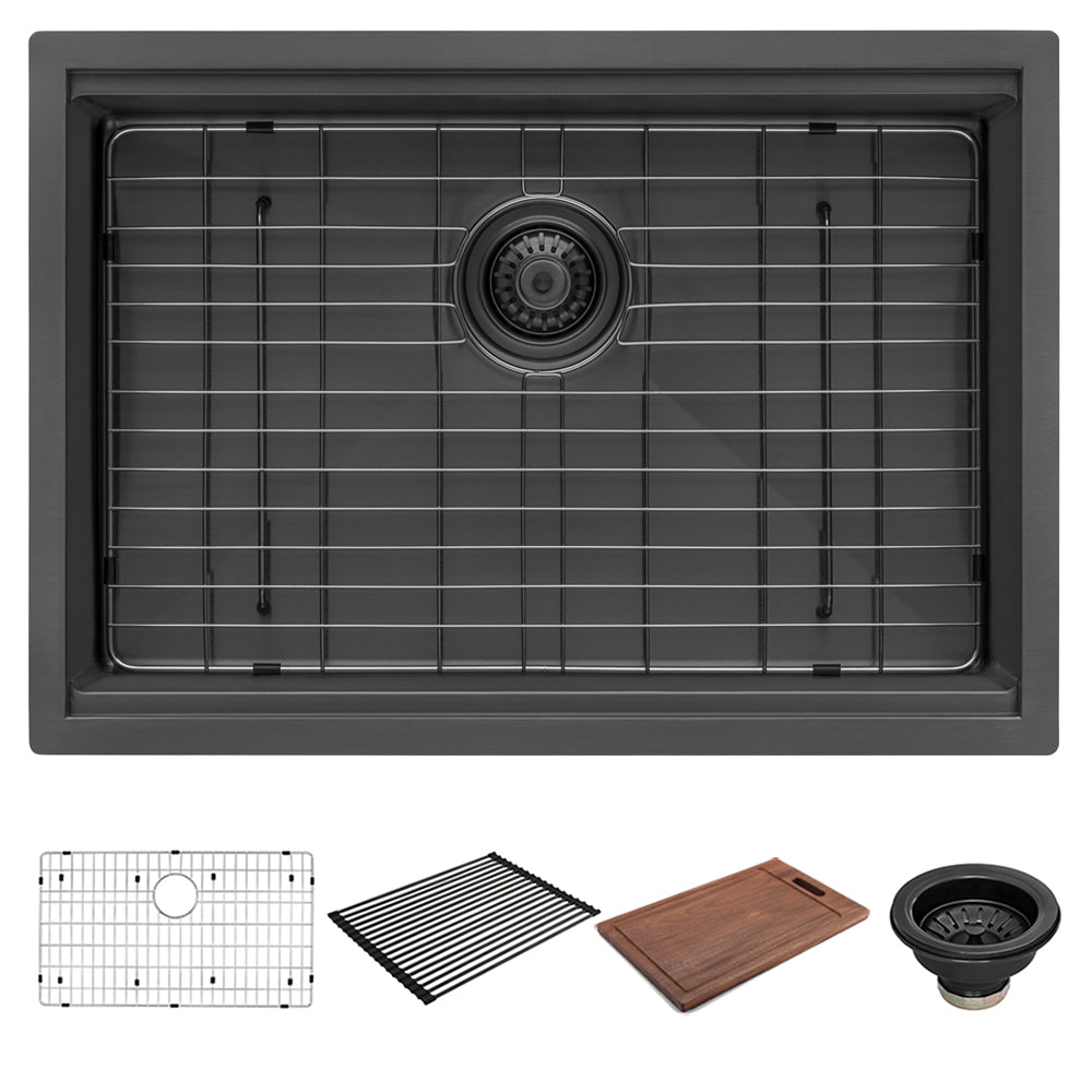 Ruvati 27 inch Gunmetal Black Stainless Steel Workstation Undermount Kitchen Sink Single Bowl – RVH6527BL