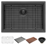 Ruvati 27 inch Gunmetal Black Stainless Steel Workstation Undermount Kitchen Sink Single Bowl – RVH6527BL