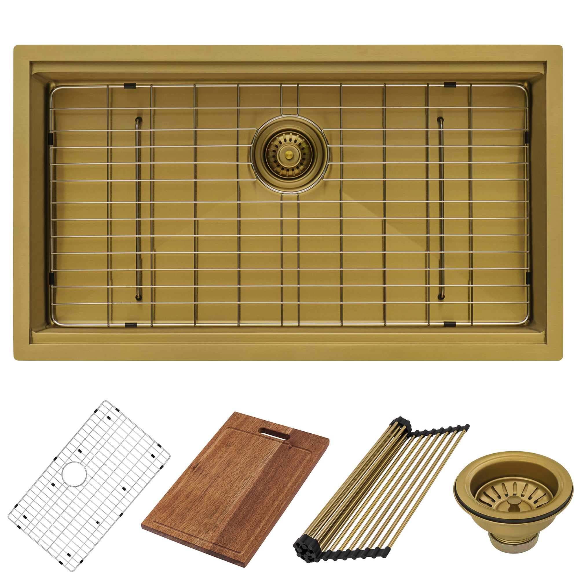 Ruvati 27 inch Polished Brass Matte Gold Workstation Undermount Kitchen Sink Single Bowl – RVH6527GG