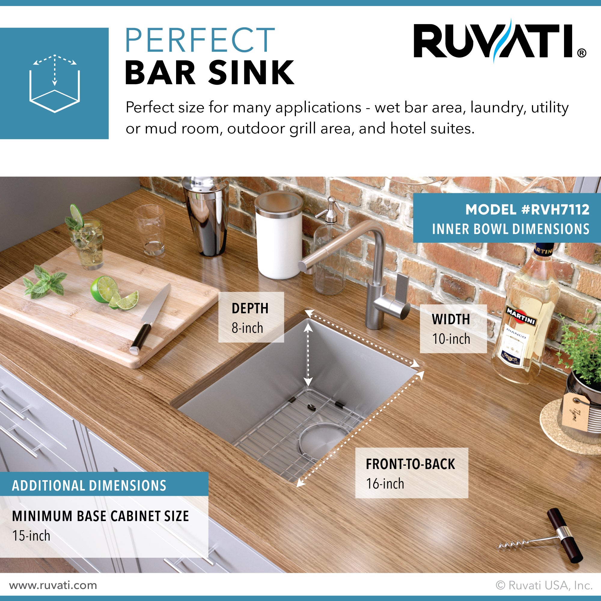 Ruvati 12 inch Undermount Bar Prep Tight Raduis 16 Gauge Kitchen Sink Stainless Steel Single Bowl – RVH7112