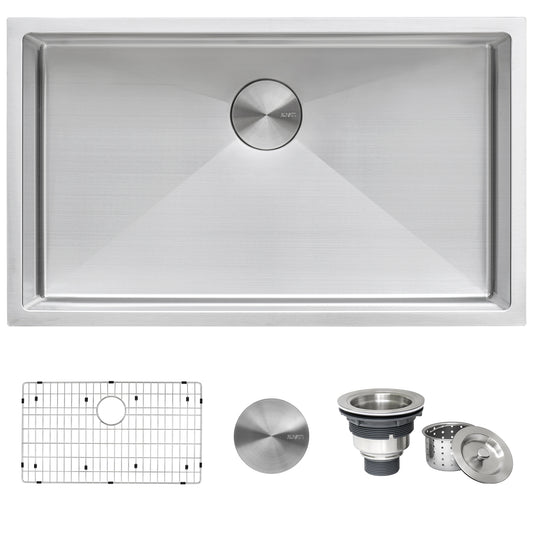 32-inch Undermount 16 Gauge Tight Radius Kitchen Sink Stainless Steel Single Bowl