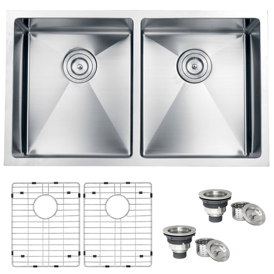 32-inch Undermount 50/50 Double Bowl Tight Radius 16 Gauge Stainless Steel Kitchen Sink