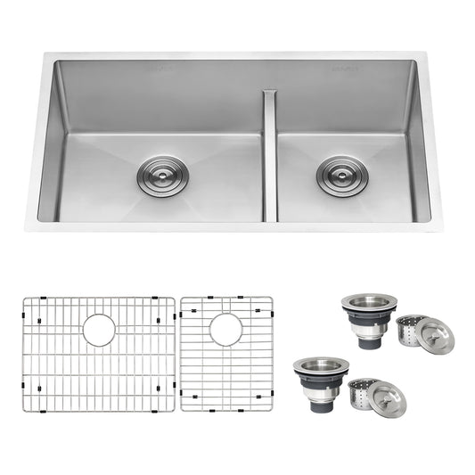 Ruvati 36-inch Low-Divide Undermount 60/40 Double Bowl 16 Gauge Stainless Steel Kitchen Sink – RVH7417