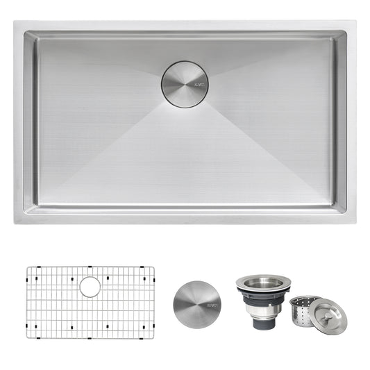 Ruvati 35-inch Undermount 16 Gauge Rounded Corners Large Kitchen Sink Stainless Steel Single Bowl – RVH7466
