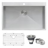33 x 22 inch Drop-in Topmount 16 Gauge Zero Radius Stainless Steel Kitchen Sink Single Bowl