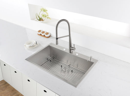 33 x 22 inch Drop-in Topmount 16 Gauge Zero Radius Stainless Steel Kitchen Sink Single Bowl