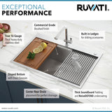 Ruvati 33 x 22 inch Workstation Ledge Drop-in 16 Gauge Stainless Steel Kitchen Sink Single Bowl – RVH8002