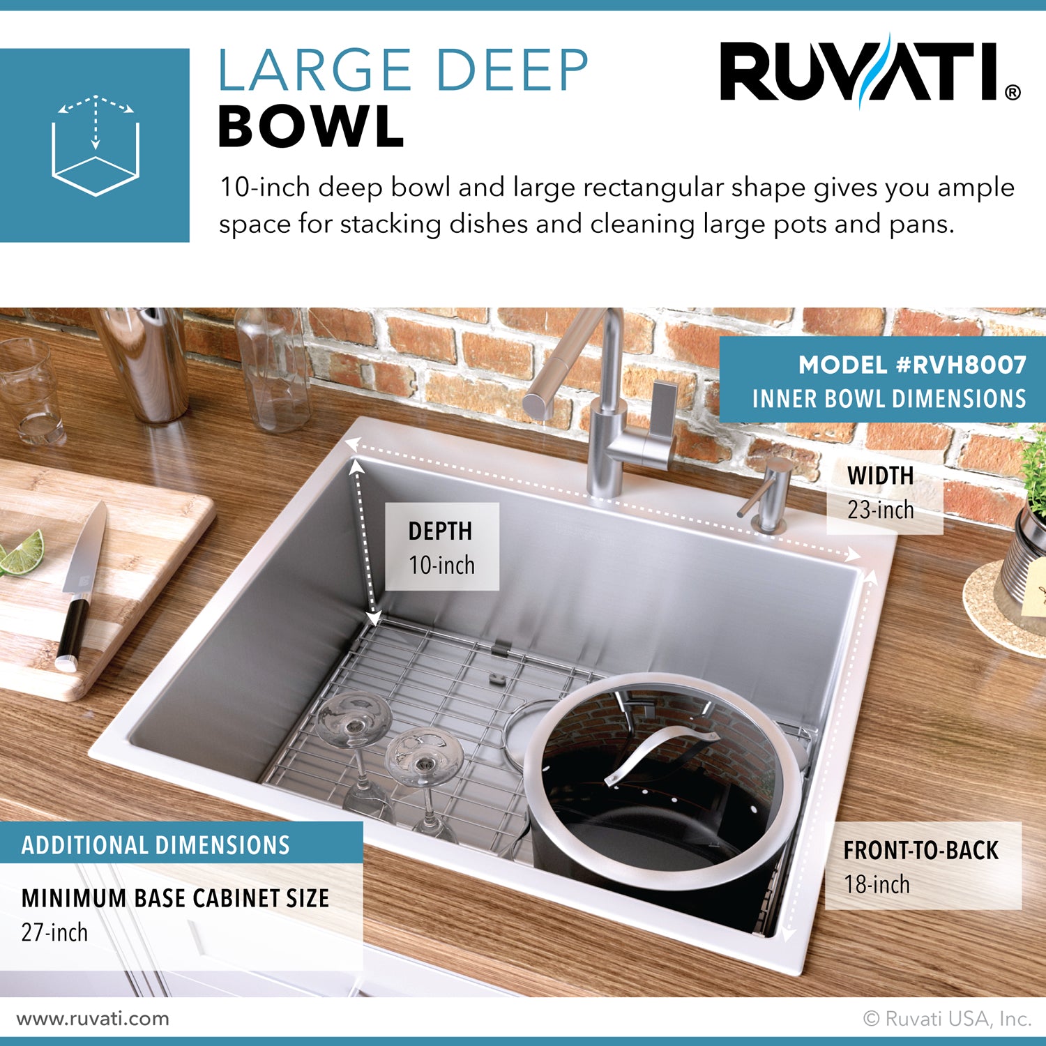 25-inch Drop-in Tight Radius Topmount 16 Gauge Stainless Steel Kitchen Sink Single Bowl