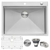 30 x 22 inch Drop-in Tight Radius Topmount 16 Gauge Stainless Steel Kitchen Sink Single Bowl