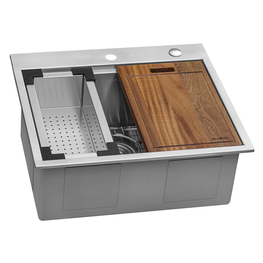 25 x 22 inch Workstation Drop-in Tight Radius Topmount 16 Gauge Stainless Steel Ledge Kitchen Sink Single Bowl
