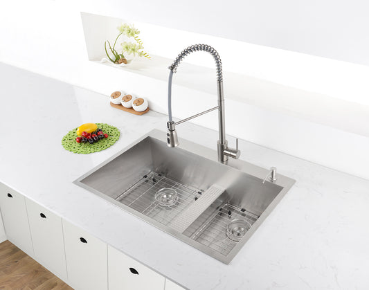 33-inch Drop-in Low Platform-Divide Zero Radius 60/40 Double Bowl 16 Gauge Topmount Kitchen Sink