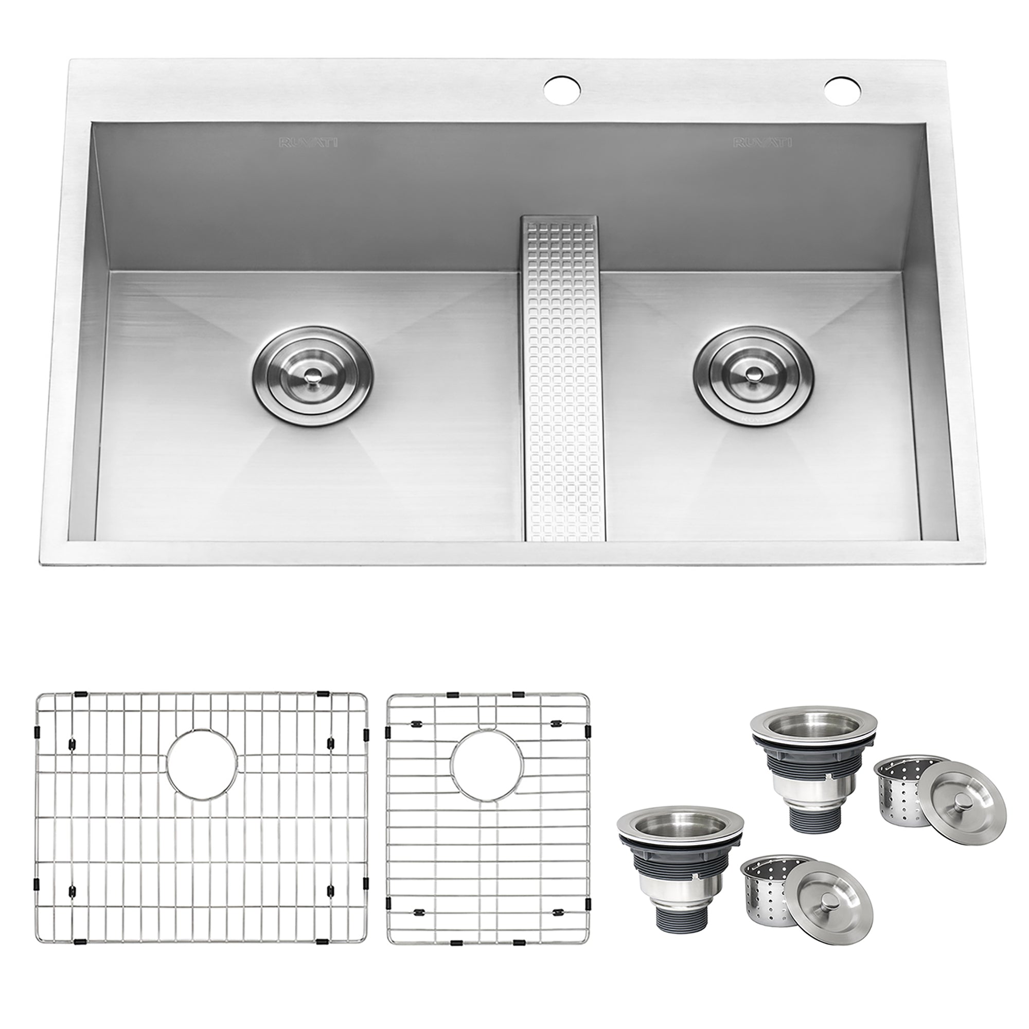 33-inch Drop-in Low Platform-Divide Zero Radius 60/40 Double Bowl 16 Gauge Topmount Kitchen Sink