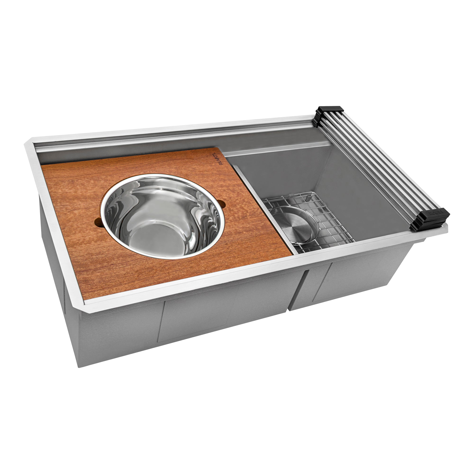 Ruvati 33-inch Workstation Dual Tier Double Bowl Low Divide Undermount 16 Gauge Stainless Steel Kitchen Sink – RVH8255