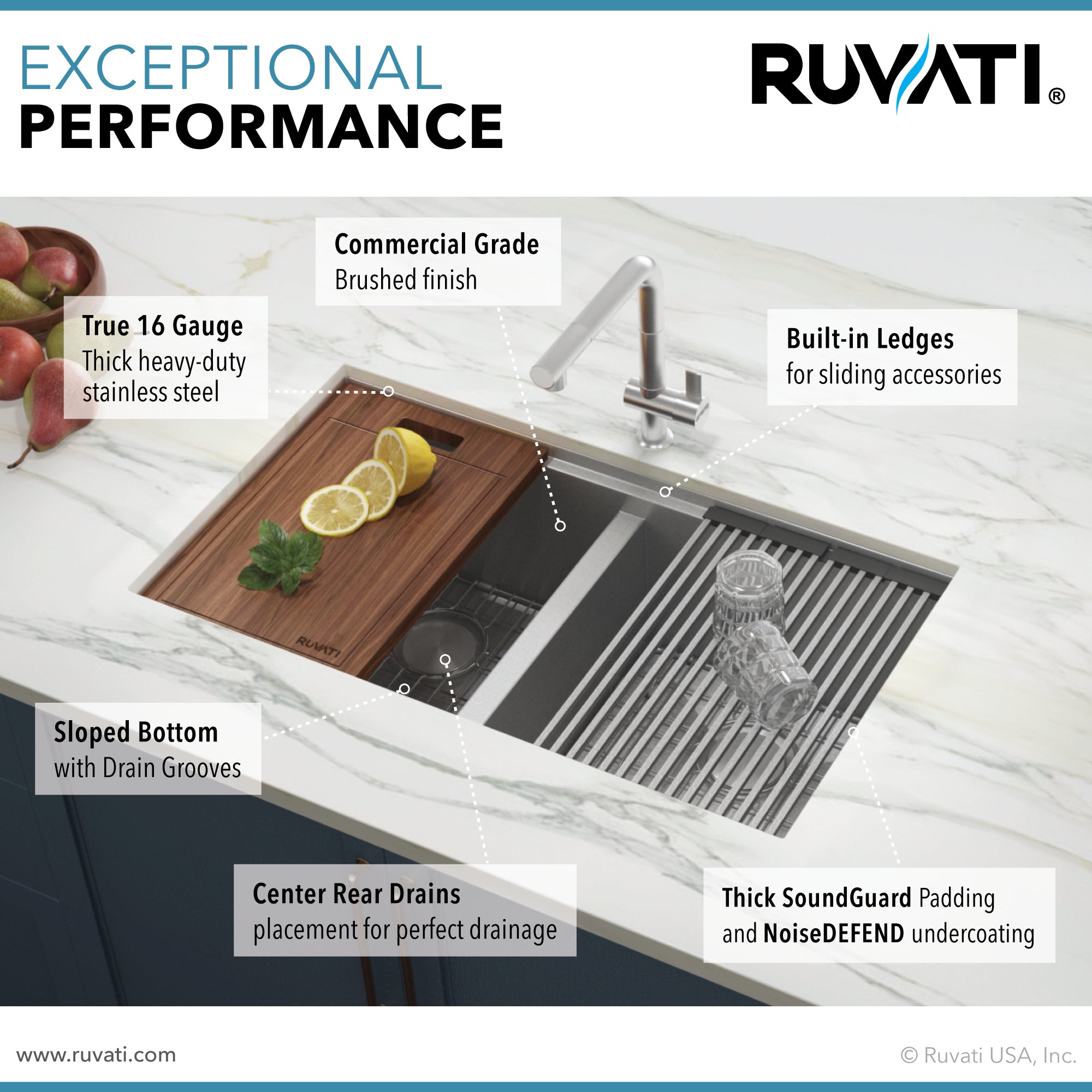 33-inch Workstation Ledge 60/40 Double Bowl Undermount 16 Gauge Stainless Steel Kitchen Sink