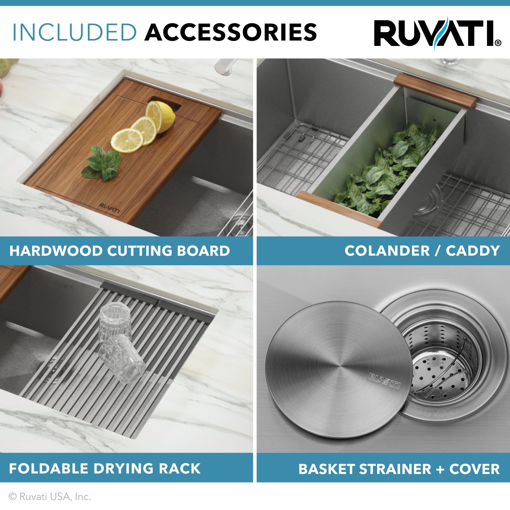 Ruvati 36-inch Workstation 60/40 Double Bowl Undermount 16 Gauge Stainless Steel Kitchen Sink – RVH8359