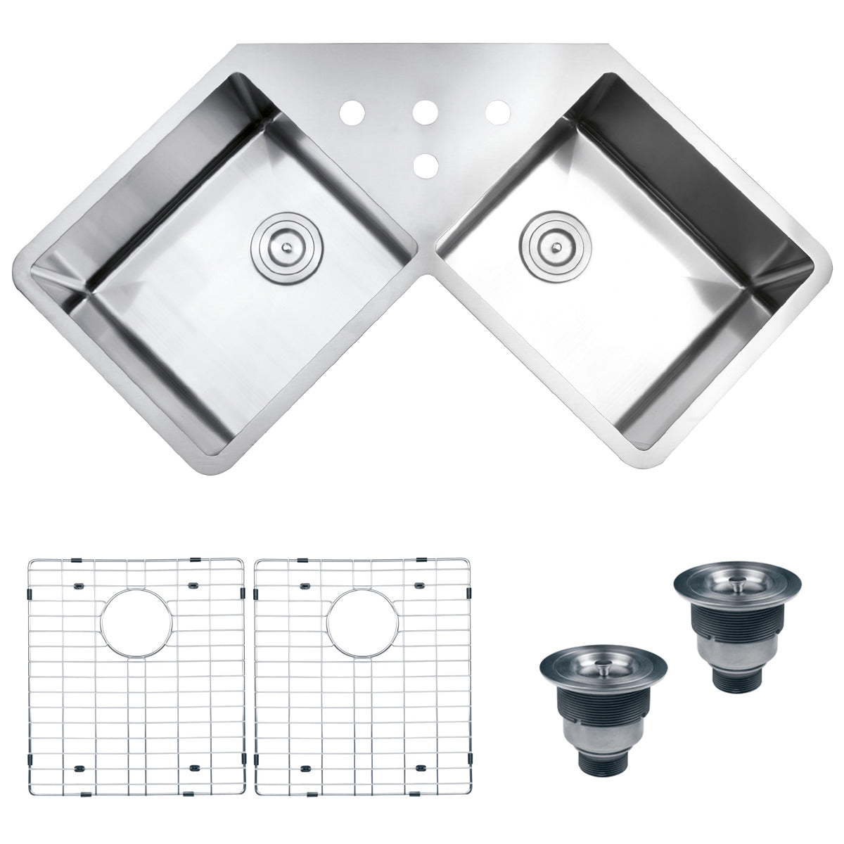 Corner Butterfly Undermount Kitchen Sink 16 Gauge 44″ Double Bowl