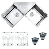 Corner Butterfly Undermount Kitchen Sink 16 Gauge 44″ Double Bowl