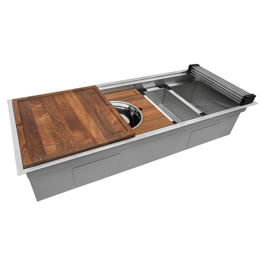 57-inch Workstation Two-Tiered Ledge Kitchen Sink Undermount 16 Gauge Stainless Steel