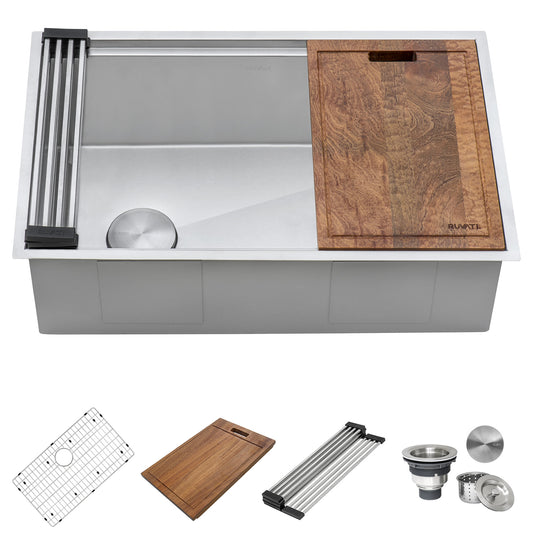Ruvati 27-inch Workstation Slope Bottom Offset Drain Undermount 16 Gauge Kitchen Sink – RVH8570