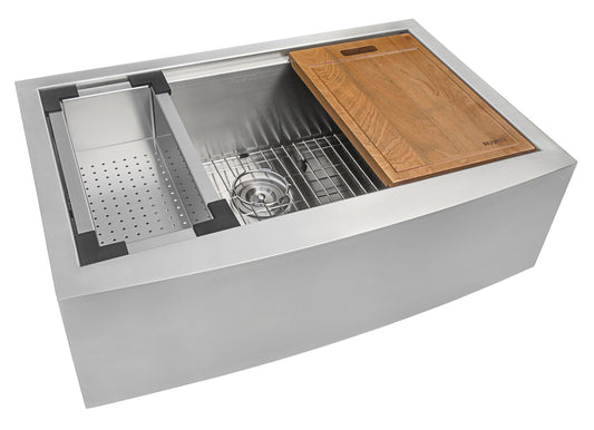 33-inch Apron-front Workstation Farmhouse Kitchen Sink 16 Gauge Stainless Steel Single Bowl