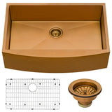 30-inch Apron-Front Farmhouse Kitchen Sink – Copper Tone Matte Bronze Stainless Steel Single Bowl