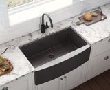 33-inch Apron-Front Farmhouse Kitchen Sink – Gunmetal Black Matte Stainless Steel Single Bowl