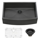 36-inch Apron-Front Farmhouse Kitchen Sink – Gunmetal Black Matte Stainless Steel Single Bowl