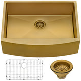 36-inch Apron-Front Farmhouse Kitchen Sink – Brass Tone Matte Gold Stainless Steel Single Bowl