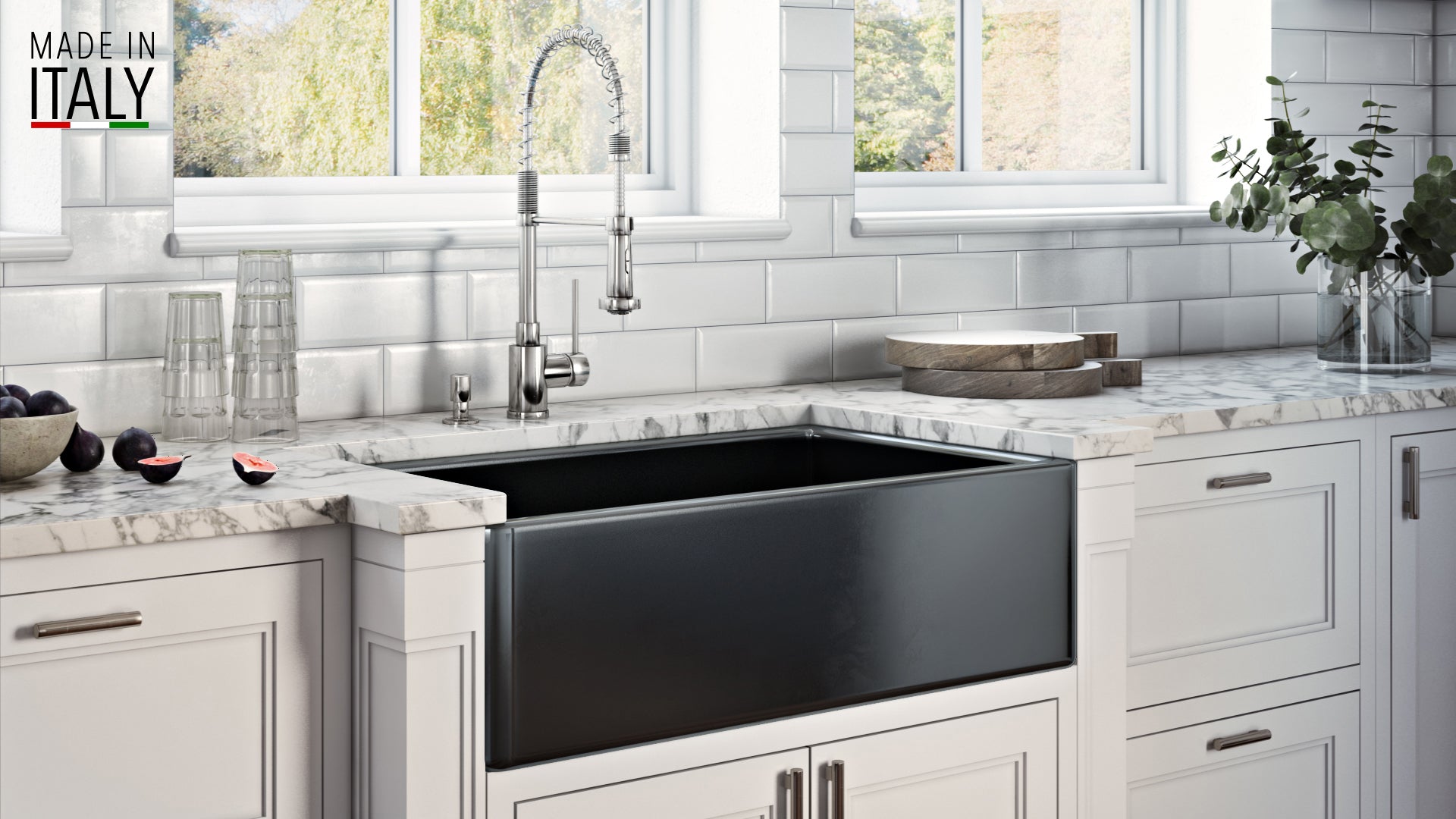 33 x 20 inch Fireclay Reversible Farmhouse Apron-Front Kitchen Sink Single Bowl – Gloss Black
