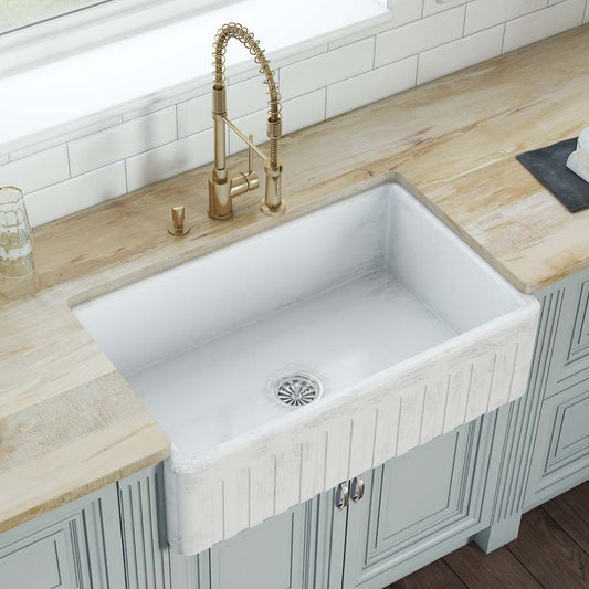 33 x 20 inch Fireclay Reversible Farmhouse Apron-Front Kitchen Sink Specialty Finish – Distressed White