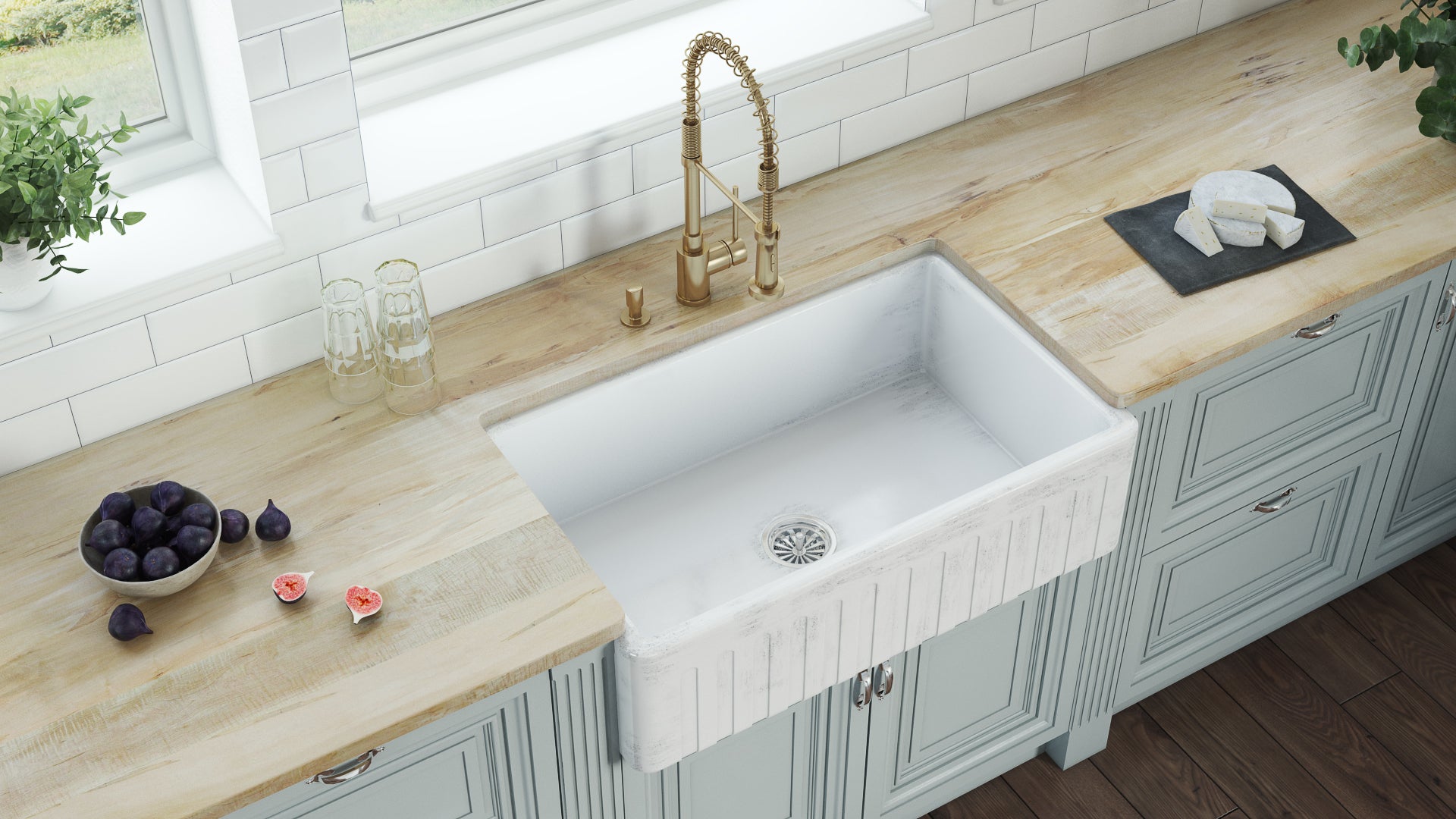 33 x 20 inch Fireclay Reversible Farmhouse Apron-Front Kitchen Sink Specialty Finish – Distressed White
