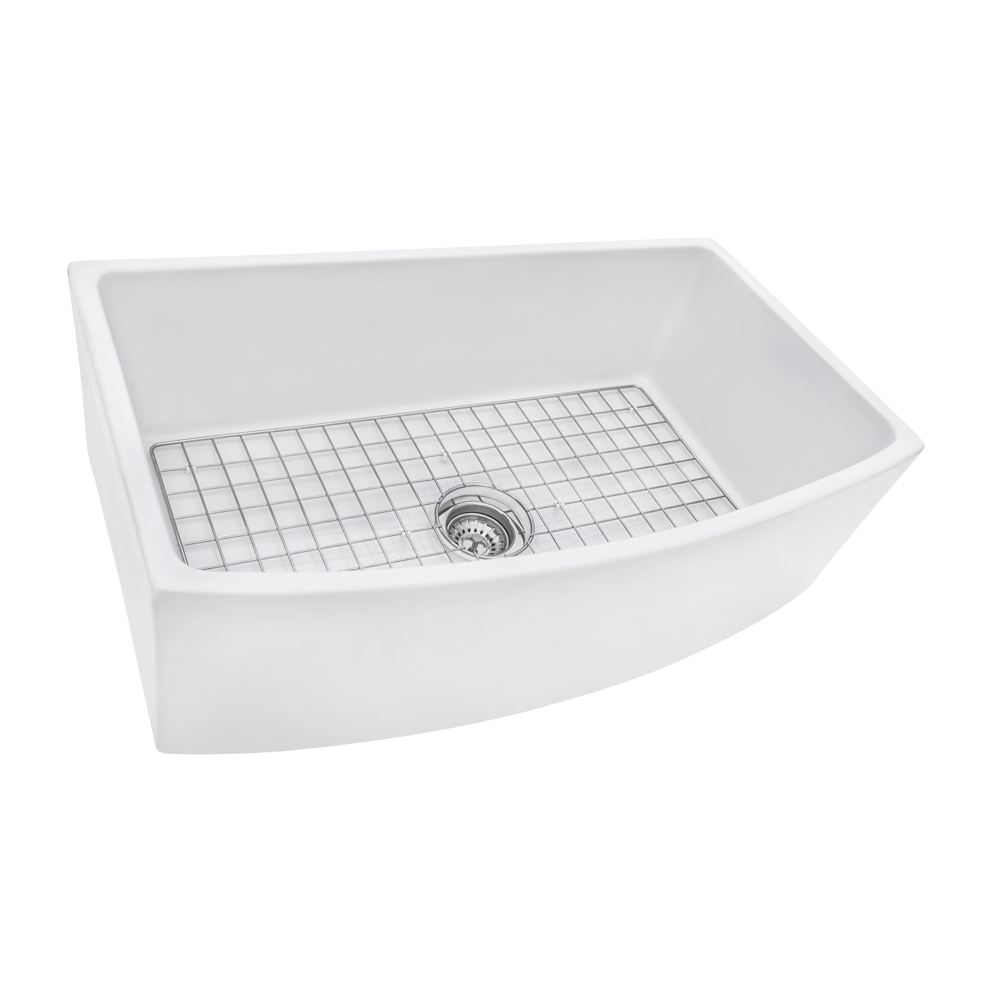 Ruvati 33 inch Fireclay White Farmhouse Kitchen Sink Curved Apron-Front Single Bowl – RVL2398WH