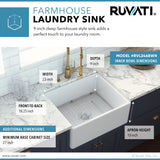 Ruvati 23-inch Fireclay Farmhouse Kitchen Laundry Utility Sink Single Bowl – White – RVL2468WH