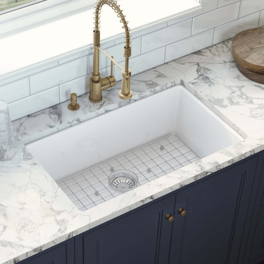 Ruvati - 30-inch Fireclay Undermount / Drop-in Topmount Kitchen Sink Single Bowl – White – RVL3030WH