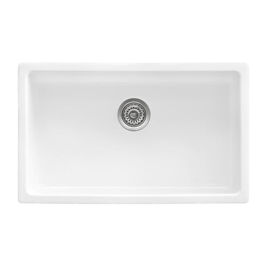 Ruvati - 30-inch Fireclay Undermount / Drop-in Topmount Kitchen Sink Single Bowl – White – RVL3030WH