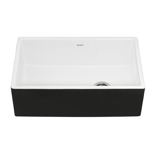 Ruvati 30-inch Fireclay Farmhouse Offset Drain Kitchen Sink Single Bowl Black and White Dual Color – RVL4018RBW