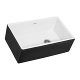 Ruvati 30-inch Fireclay Farmhouse Offset Drain Kitchen Sink Single Bowl Black and White Dual Color – RVL4018RBW
