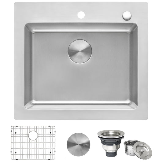 25 x 22 inch Drop-in Topmount Kitchen Sink 16 Gauge Stainless Steel Single Bowl